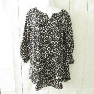 Avenue Top 20 Black Print Popover Pintuck 3/4 Sleeve Plus Size